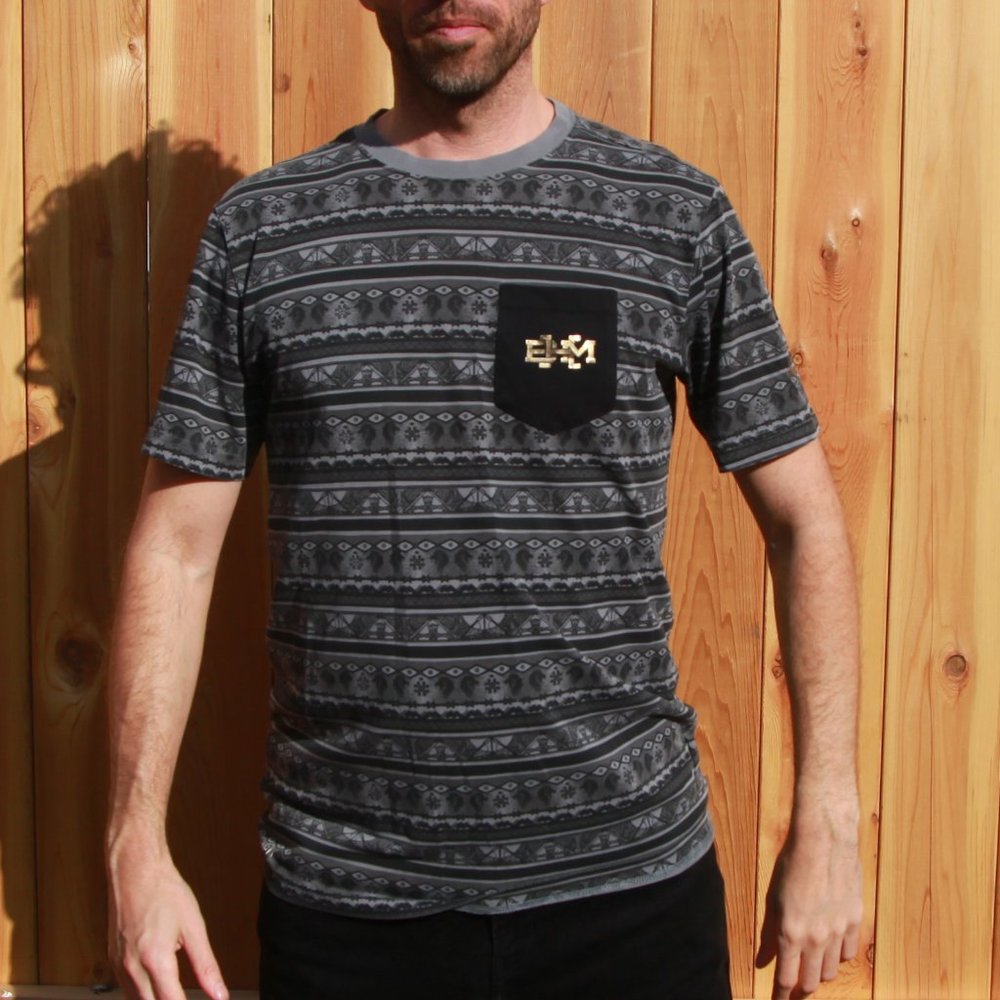 Black and Grey Patterned Nike Dri-Fit Shirt Size Medium With Pocket.